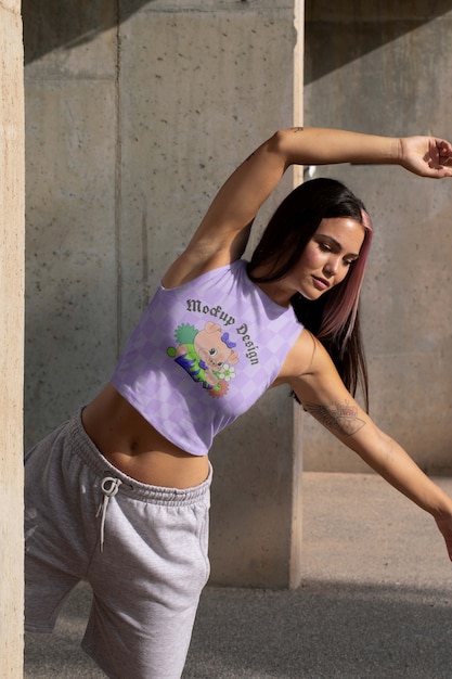 Woman wearing fashionable crop top mock-up