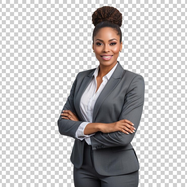 PSD a woman wearing glasses and a gray suit stands in front of a crossword puzzle