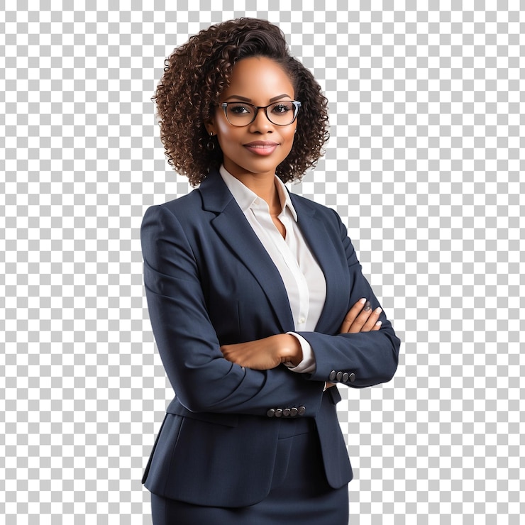 PSD a woman wearing glasses and a gray suit stands in front of a crossword puzzle