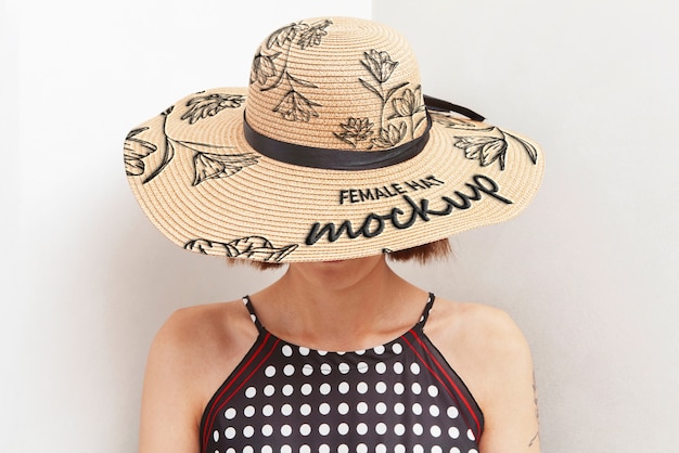 PSD woman wearing hat mockup