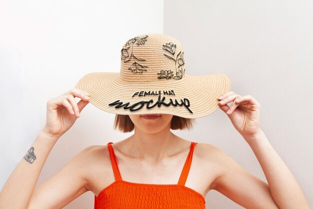 Woman wearing hat mockup