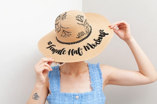 Woman wearing hat mockup