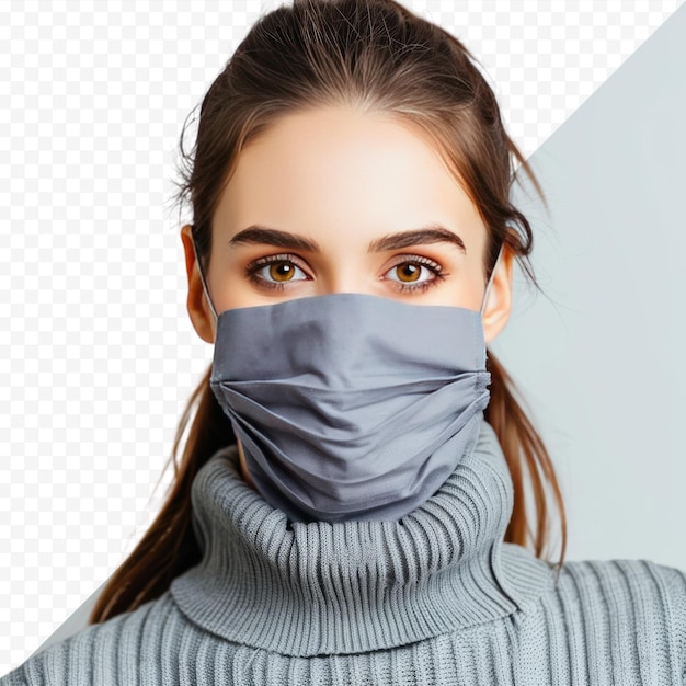 コロナウイルス大流行の間自家製の布のフェイスマスクを身に着けている女性