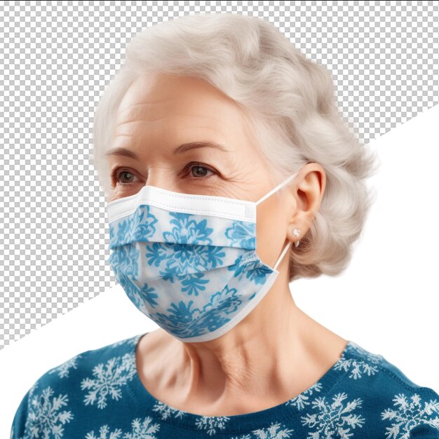 PSD a woman wearing a mask that says winter on it