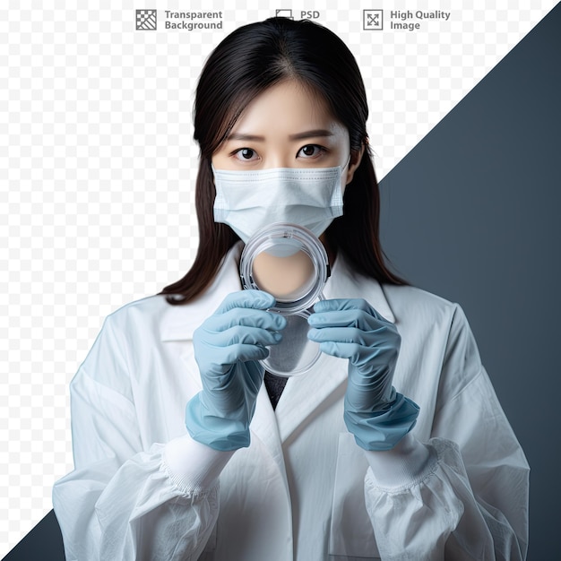 a woman wearing a mask with the words " medical treatment " on it.