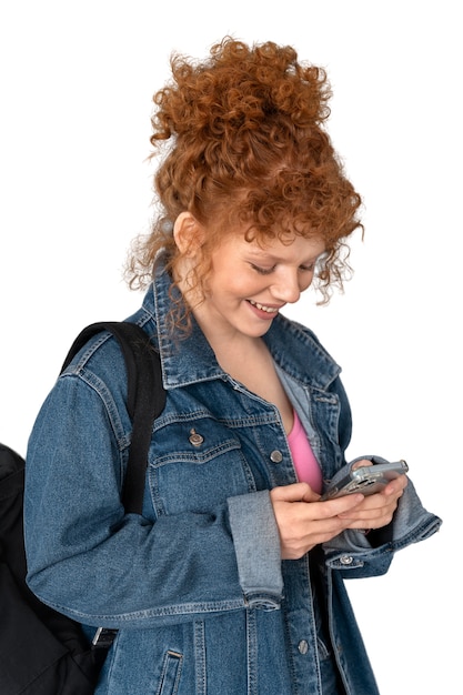 PSD woman wearing messy bun hairstyle