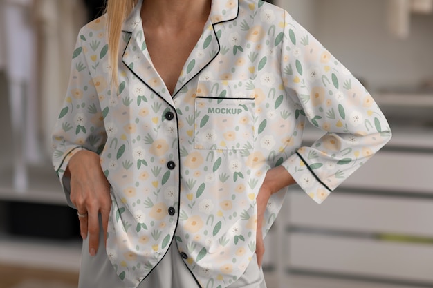 Woman wearing pijamas mockup