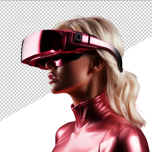 PSD a woman wearing a pink virtual reality headgear