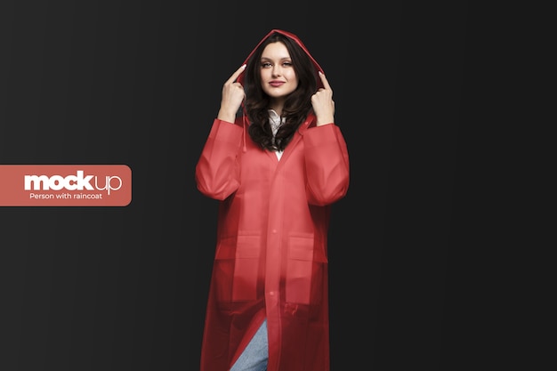 PSD woman wearing raincoat  mockup