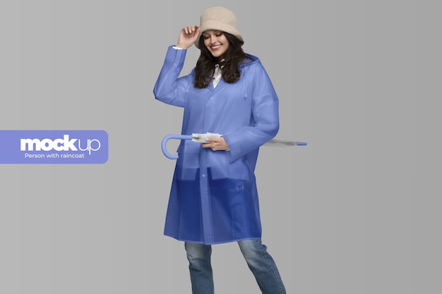 PSD woman wearing raincoat  mockup