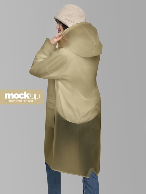 PSD woman wearing raincoat  mockup