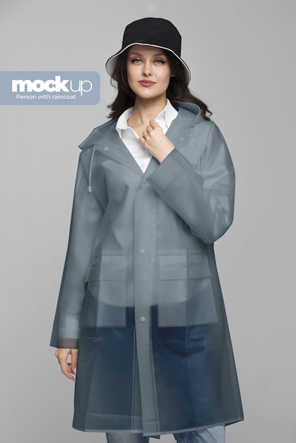 Woman wearing raincoat  mockup