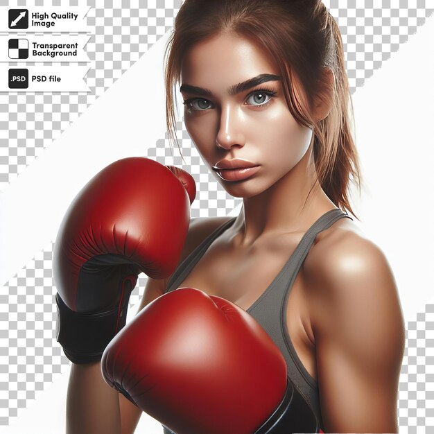 PSD a woman wearing a red boxing gloves with the words  super  on the front