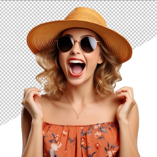 PSD a woman wearing a straw hat with a sun hat on it