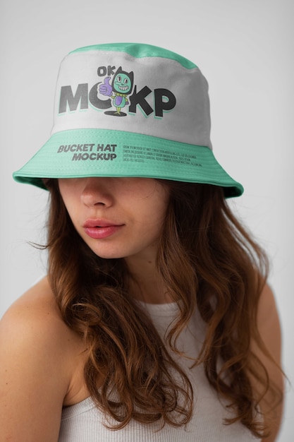 PSD woman wearing stylish bucket hat