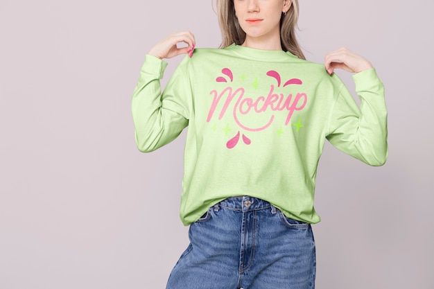 PSD woman wearing sweatshirts mockup