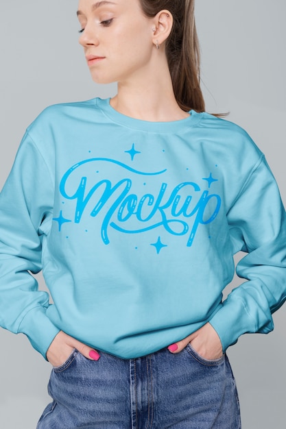 Woman wearing sweatshirts mockup