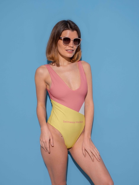 Woman wearing swimwear mockup