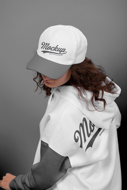 Woman wearing tshirt and cap mockup