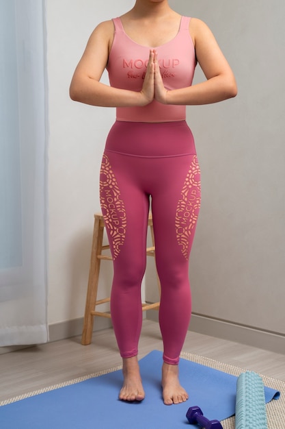 PSD woman wearing yoga equipment mockup