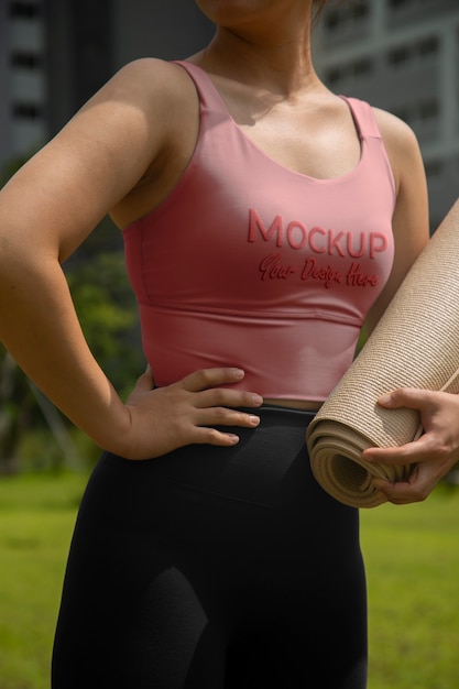 PSD woman wearing yoga equipment mockup