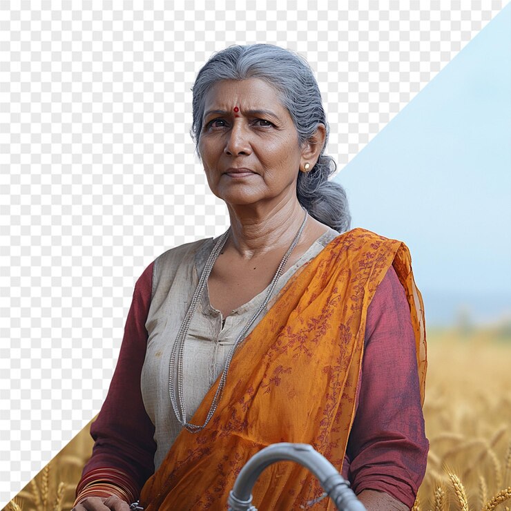 PSD a woman in a wheat field with a plow that says quot no quot