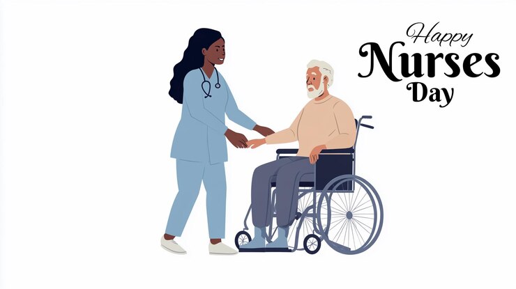 PSD a woman in a wheelchair with a man in a lab coat and a nurse in a blue coat