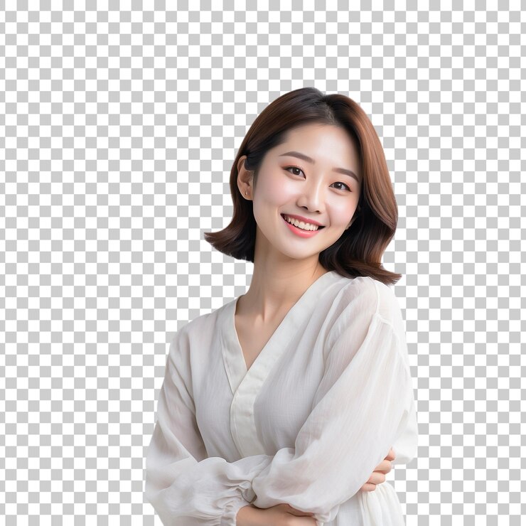 PSD 그녀의 얼굴에 미소와 함께  옷을 입은 여자