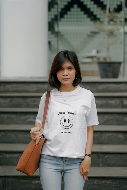 woman in white tshirt mockup psd