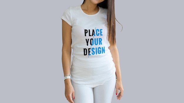 PSD woman white tshirt mockup