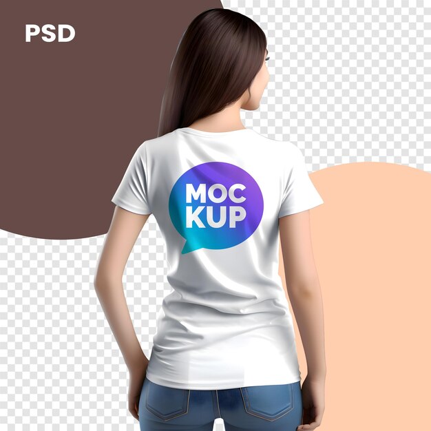 Woman in white tshirt with slogan realistic psd mockup