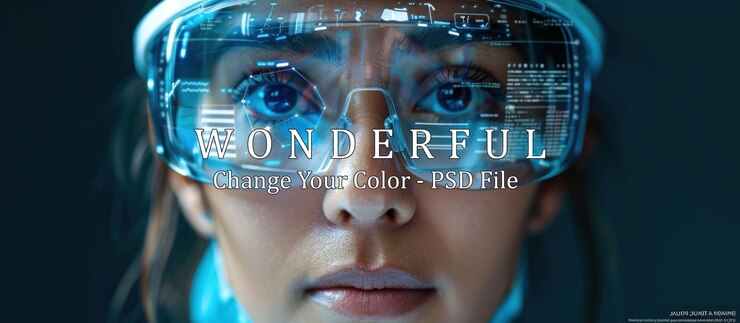 PSD woman with augmented reality glasses