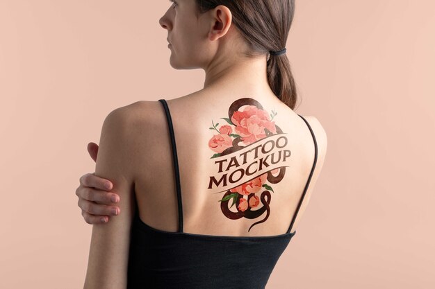 Woman with back tattoo mock-up