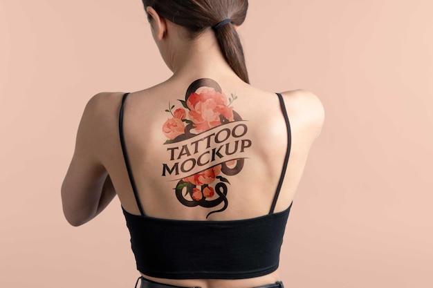 PSD woman with back tattoo mock-up