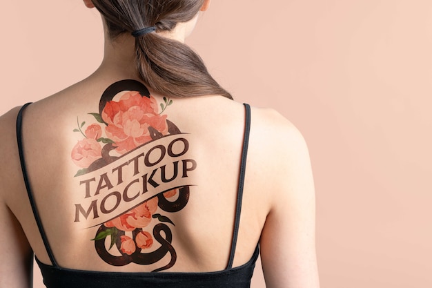 PSD woman with back tattoo mock-up