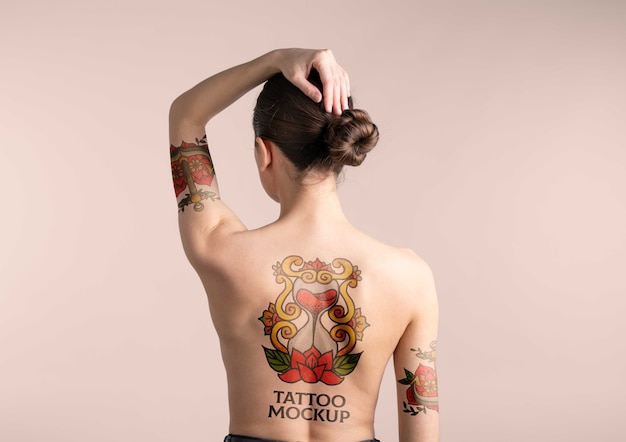 PSD woman with back tattoo mock-up