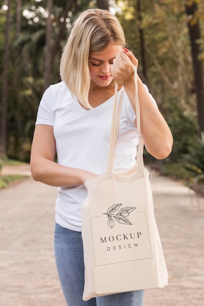 Woman with bag mock-up concept