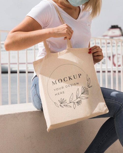 woman with bag mock-up concept