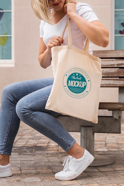 woman with bag mock-up concept