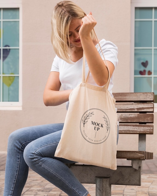 Woman with bag mock-up concept