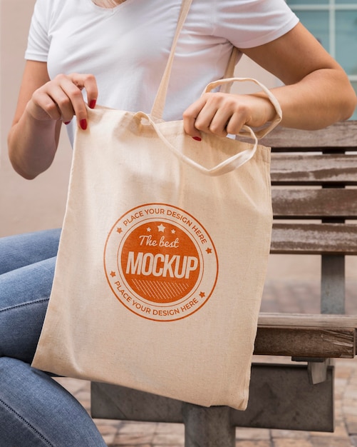 woman with bag mock-up concept