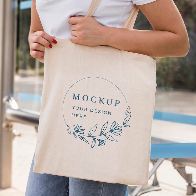 Woman with bag mock-up concept