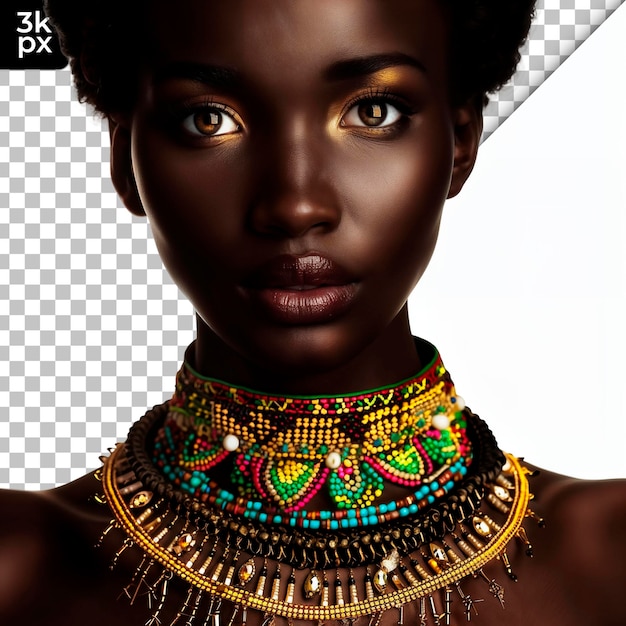 PSD a woman with a black face and a gold necklace