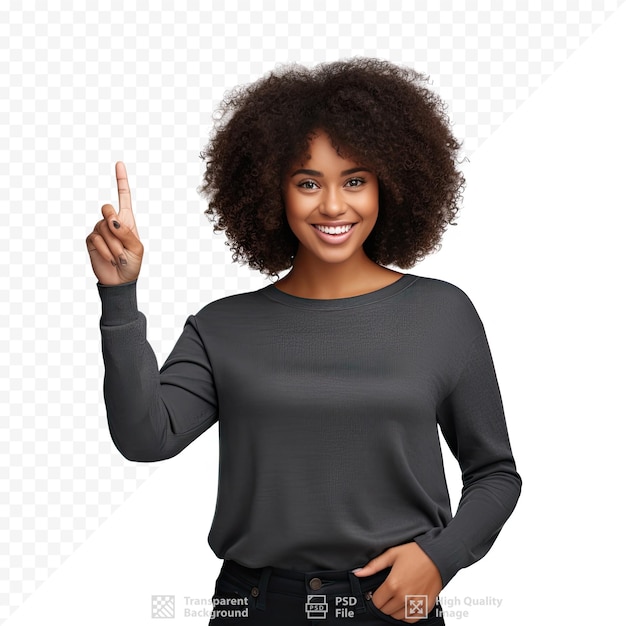 A woman with a black shirt that says 