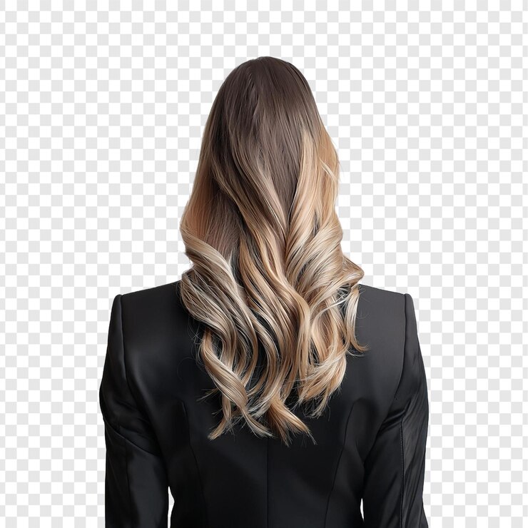PSD a woman with blonde hair in a black suit stands in front of a transparent background