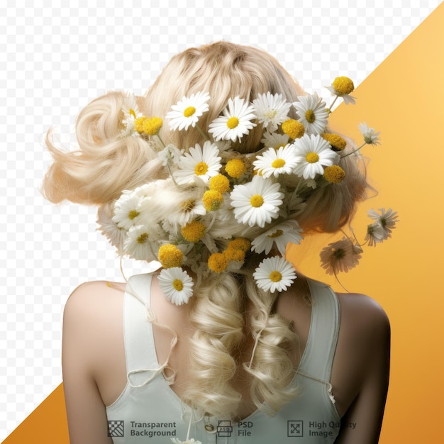 A woman with blonde hair and flowers on her head