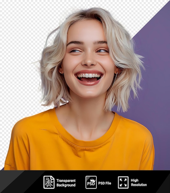 PSD a woman with blonde hair smiles and smiles