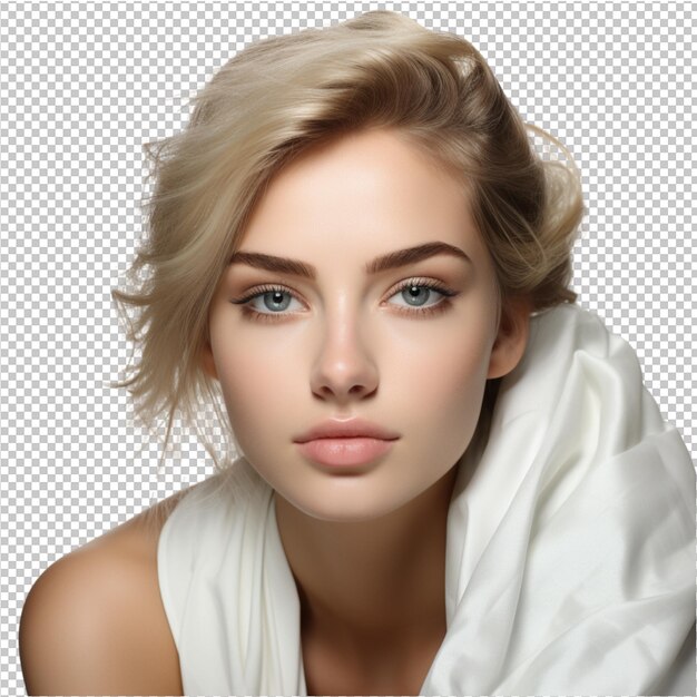 PSD a woman with blonde hair and a white dress on the left