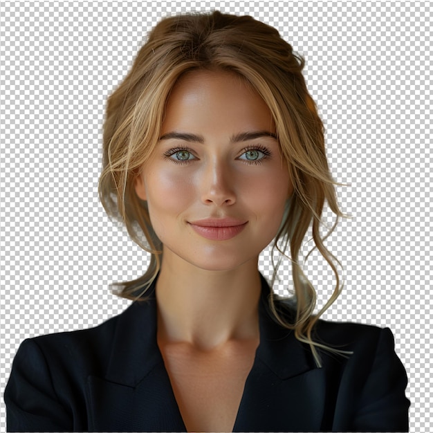 PSD a woman with a blue eyes and a black jacket