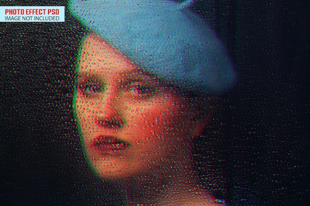 PSD a woman with a blue hat is behind a screen that says'ccd'on it.